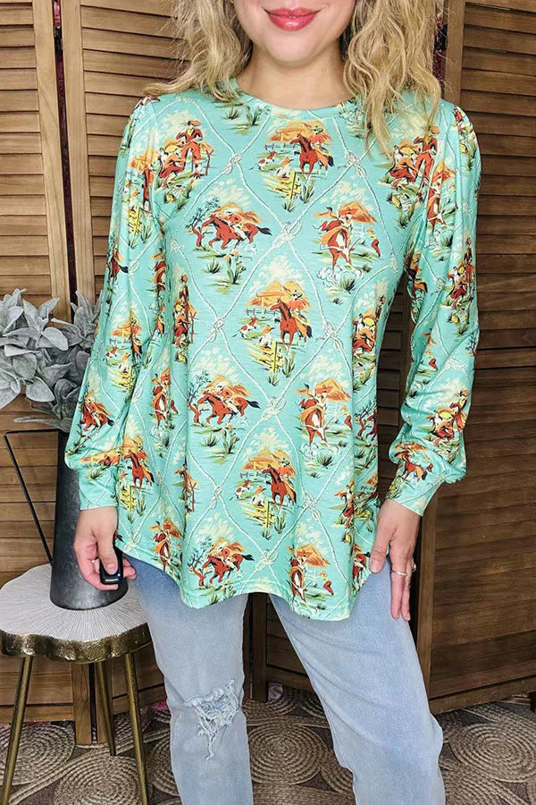 Retro Bucking Bronc Puff Sleeve Top