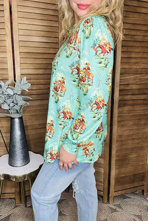 Retro Bucking Bronc Puff Sleeve Top