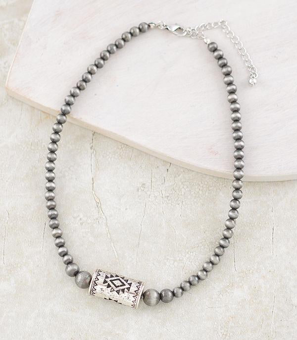 Western Pearl Aztec Tube Bead Necklace
