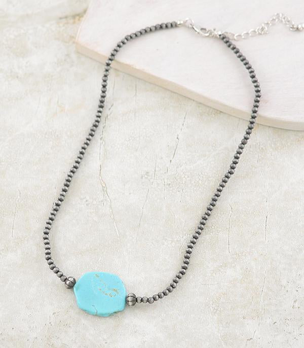 Turquoise Color Slab Stone Necklace