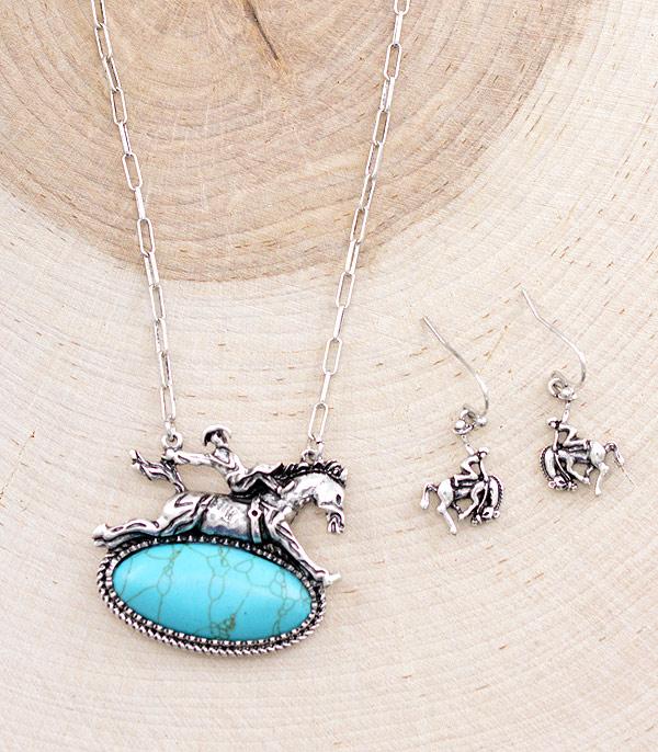Bucking Bronc Over Turquoise Necklace Set