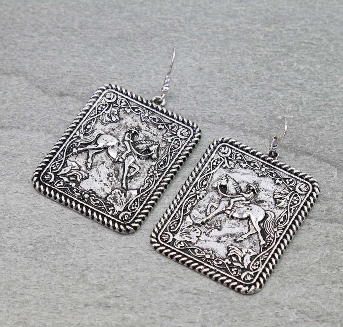 Cowgirl Running Horse Picture Frame Earrings
