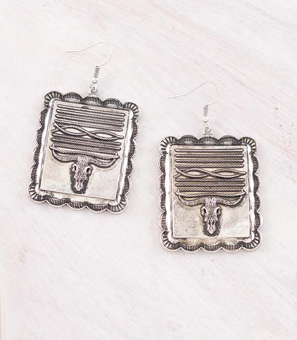 Cow Skull &amp; Boot Stitch Frame Earrings