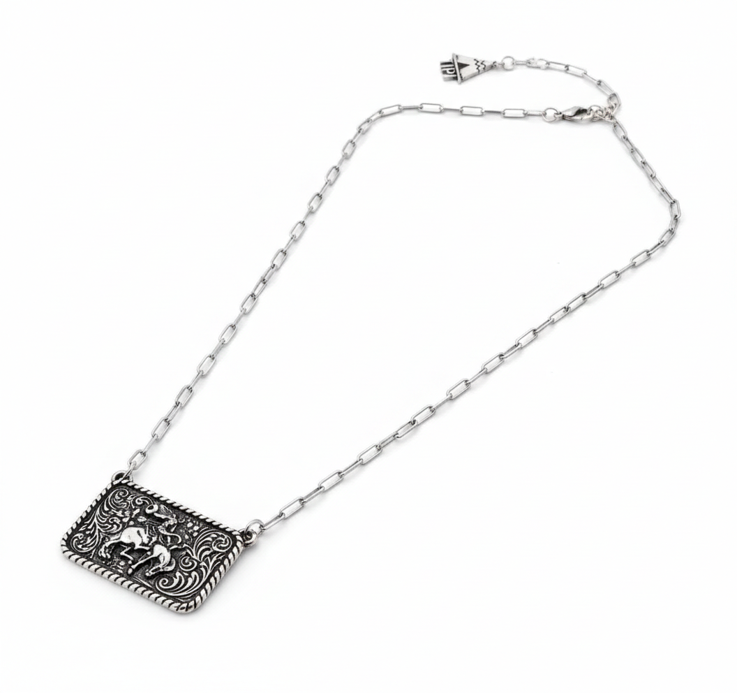 Bucking Bronc Rectangle Necklace