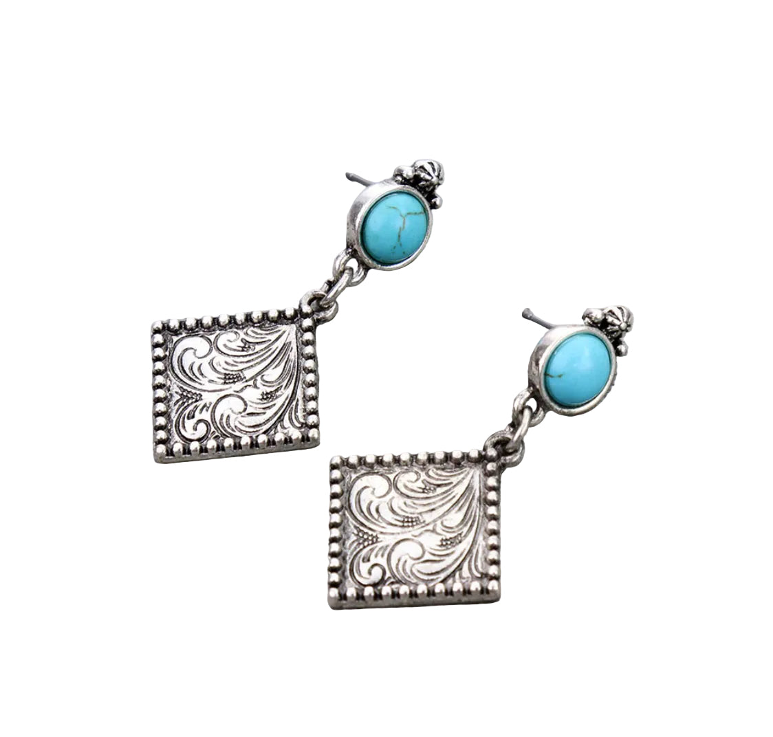 Silver Engraved Diamond Earrings