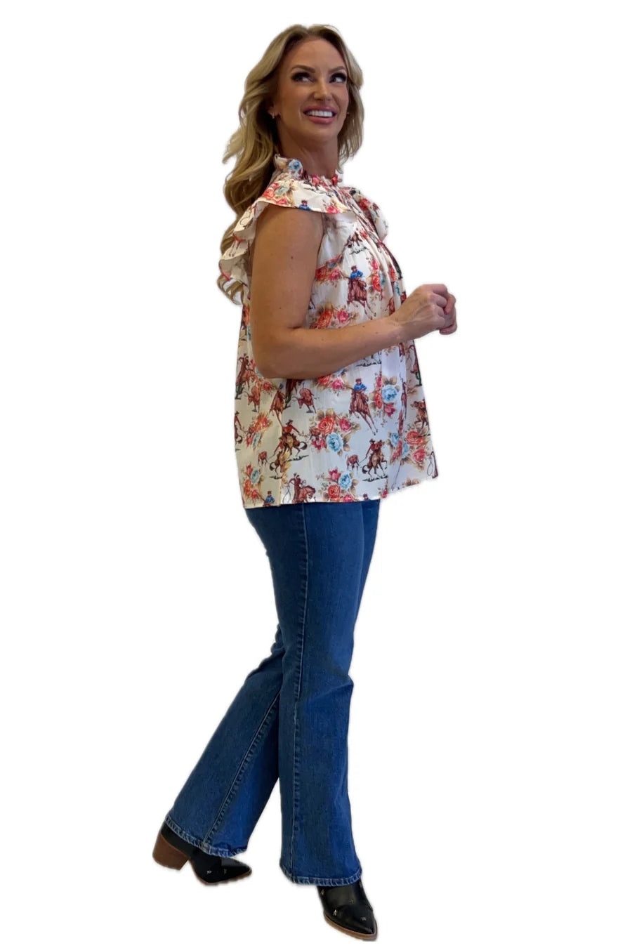 Cowboy Floral Ruffle Sleeve Shirt
