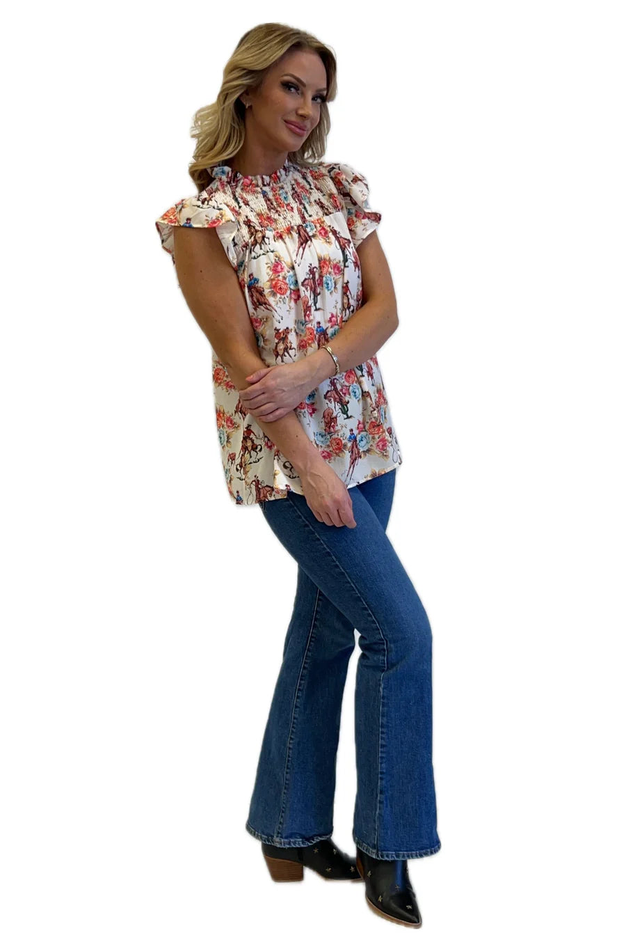 Cowboy Floral Ruffle Sleeve Shirt