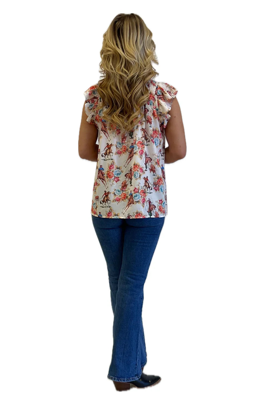Cowboy Floral Ruffle Sleeve Shirt
