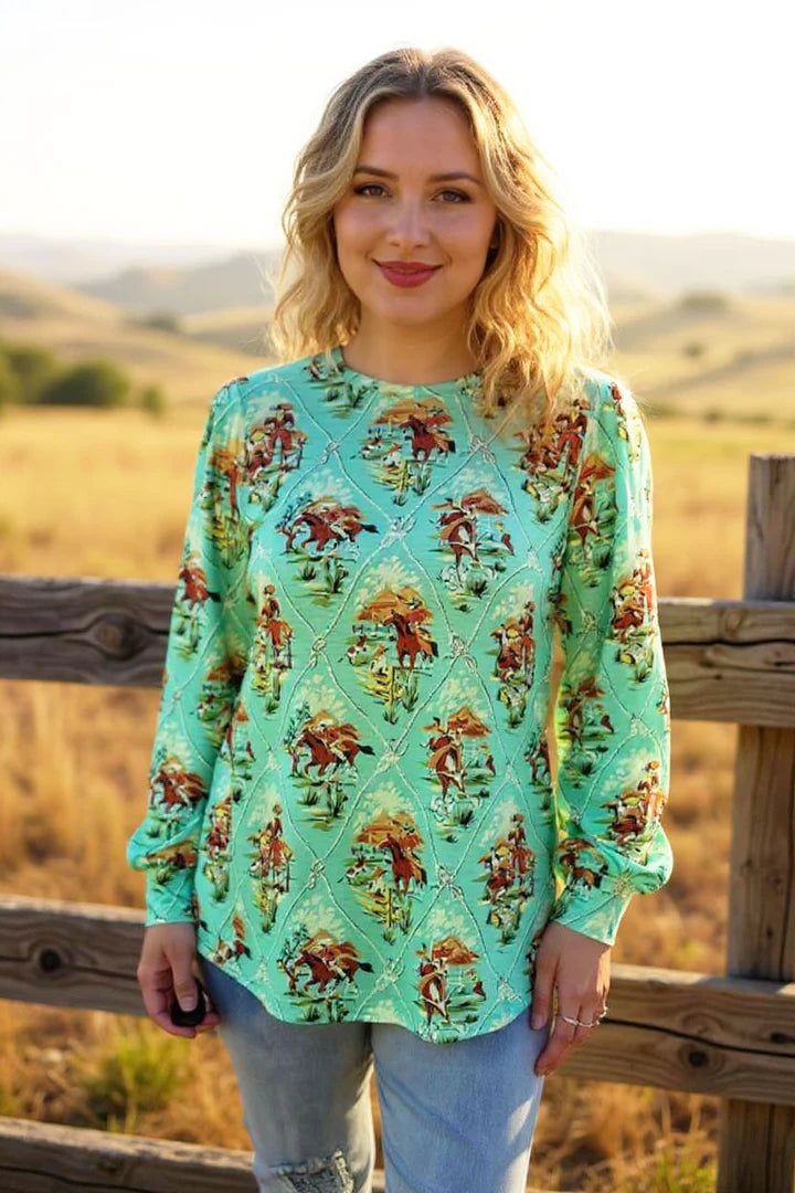 Bucking Bronc Vintage Cowboy Long Sleeve Top