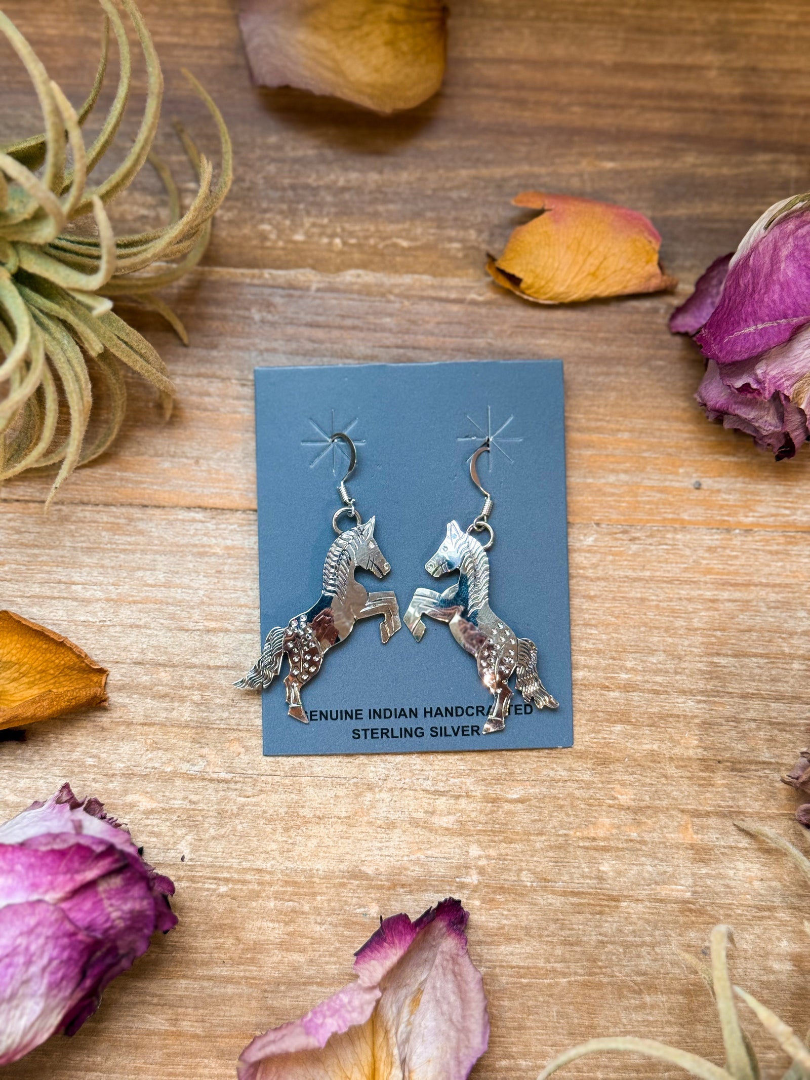 The Devon – Sterling Silver Horse Dangle Earrings – Native Made by L.Y.