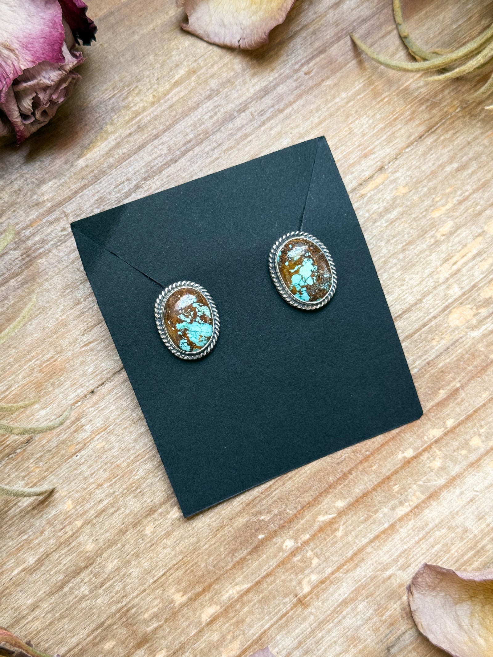 Sterling Silver Rising Phoenix Turquoise Stud Earrings – Handmade by Artist Jason Ogg