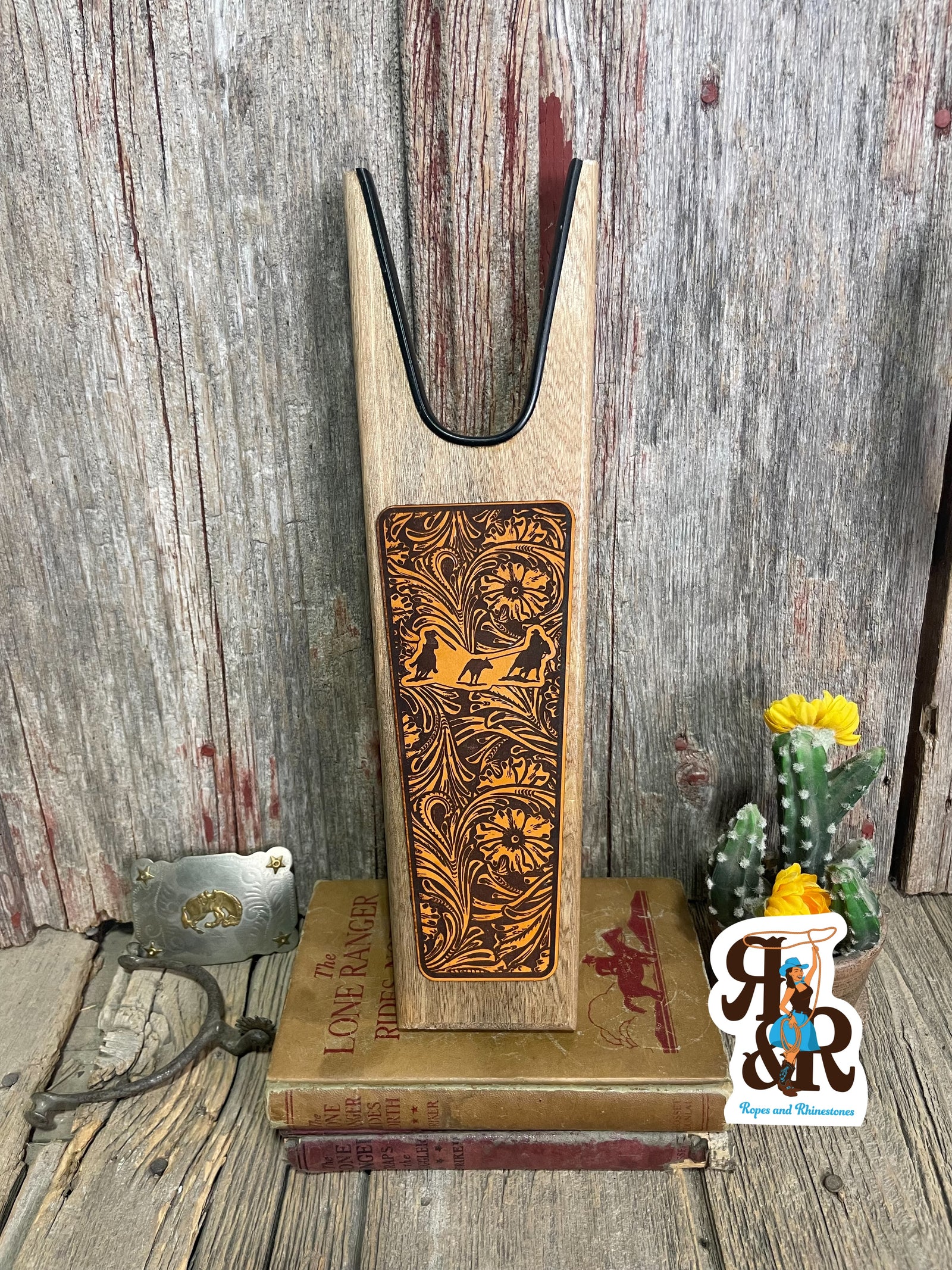Wood Boot Jack Custom Engraved Genuine Leather
