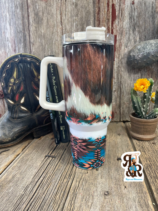Cowea Raxe Cups Cowhide & Southwest Print 40 oz cup - Ropes and Rhinestones