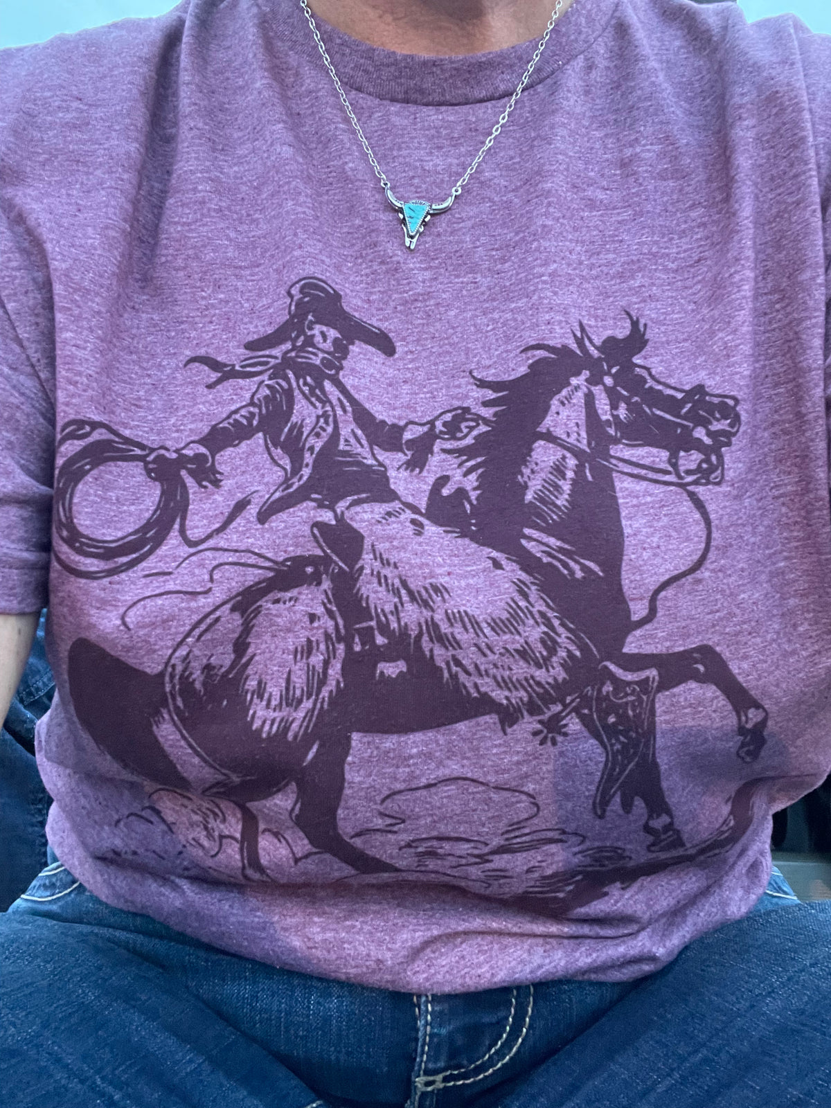 Turquoise Triangle Cow Skull Necklace