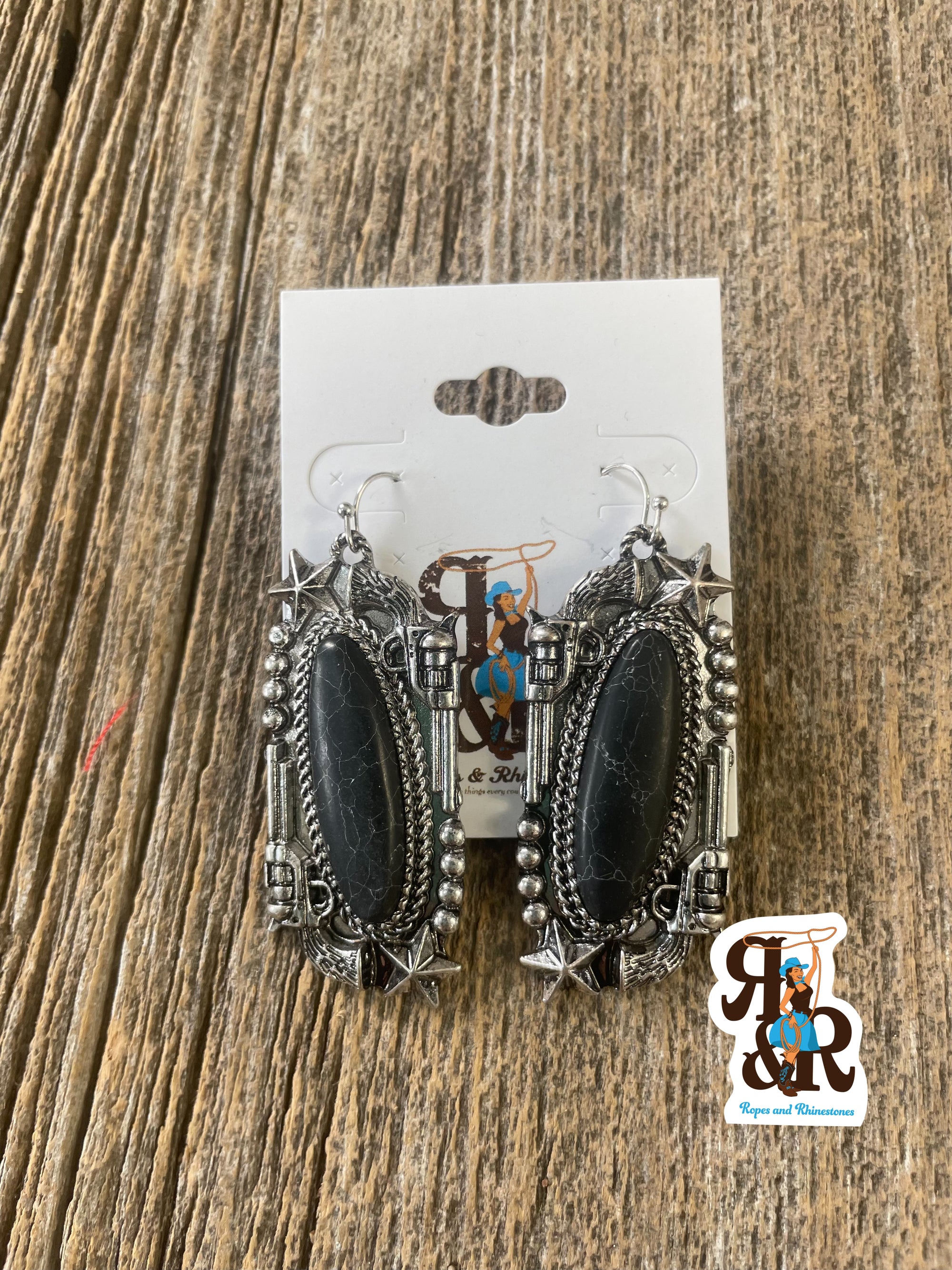 Black Stone Pistol Earrings