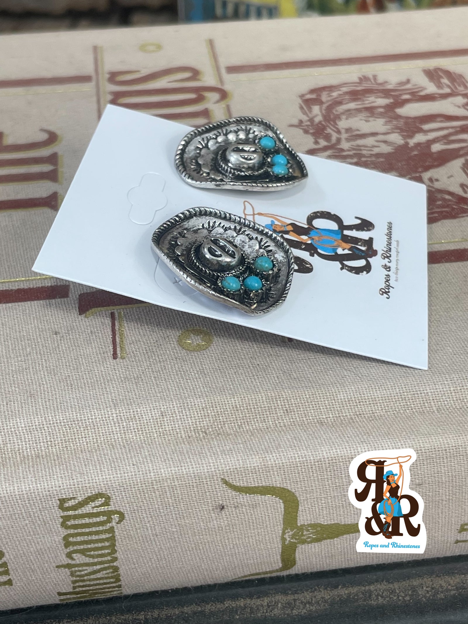 Cowboy Hat & Turquoise Earrings