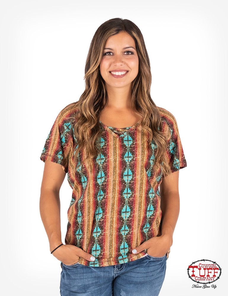 Cowgirl Tuff Aztec Strappy V Neck Top