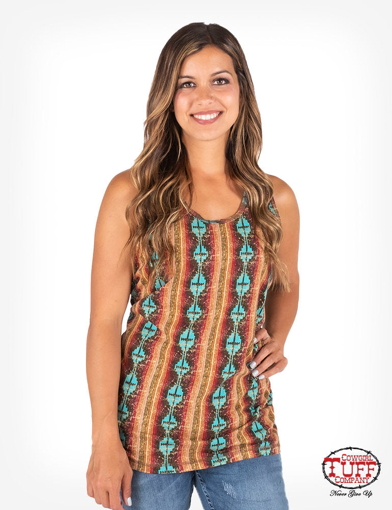 Cowgirl Tuff Aztec & Coral Tank Top