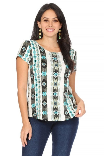 Turquoise Aztec Short Sleeve Top