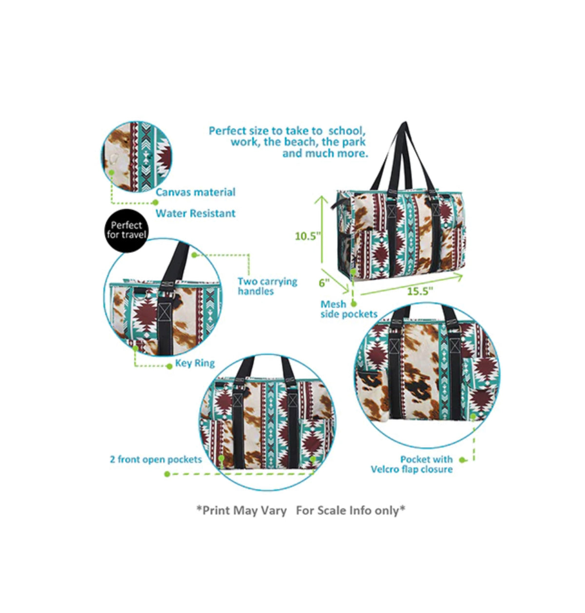 Western Cow Caddy Organizer Tote Bag