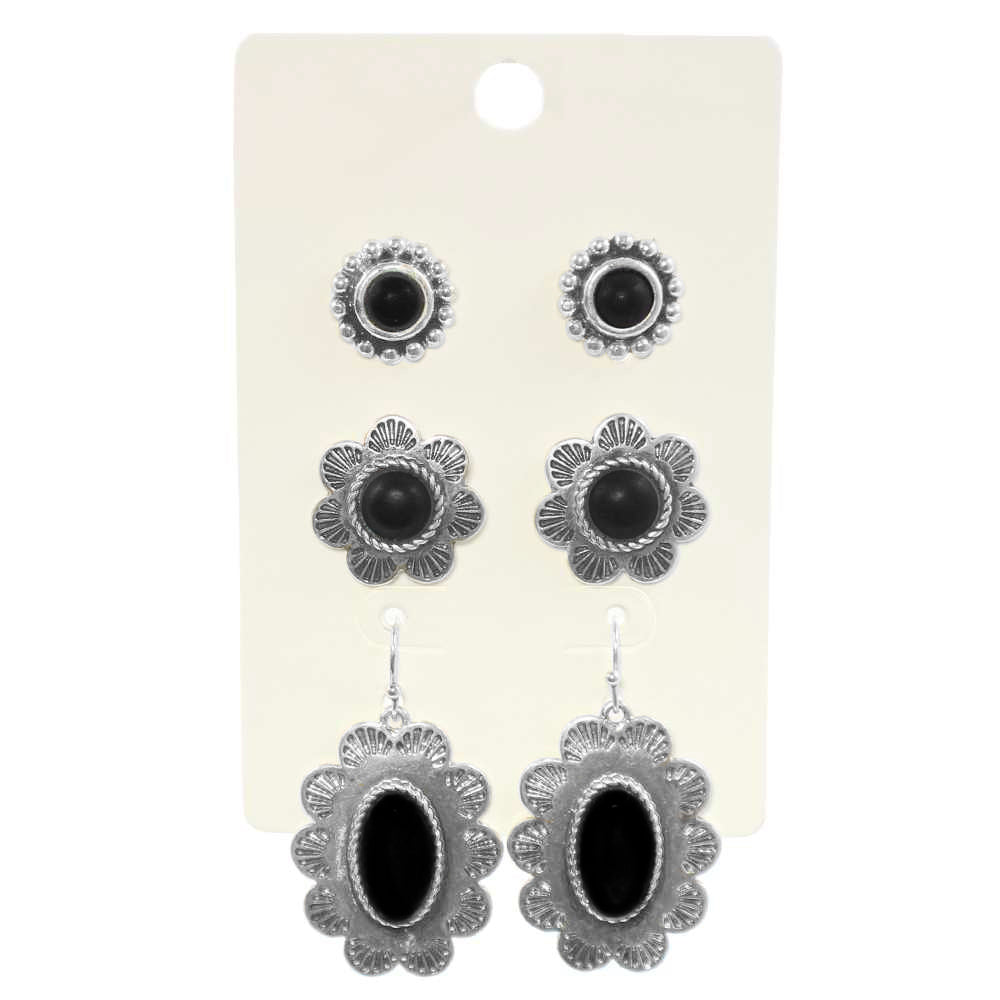 Black Concho Earring Set