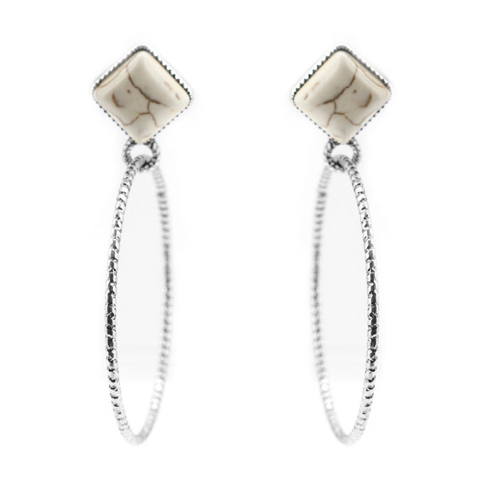 Diamond Stone Texture Hoop Earrings