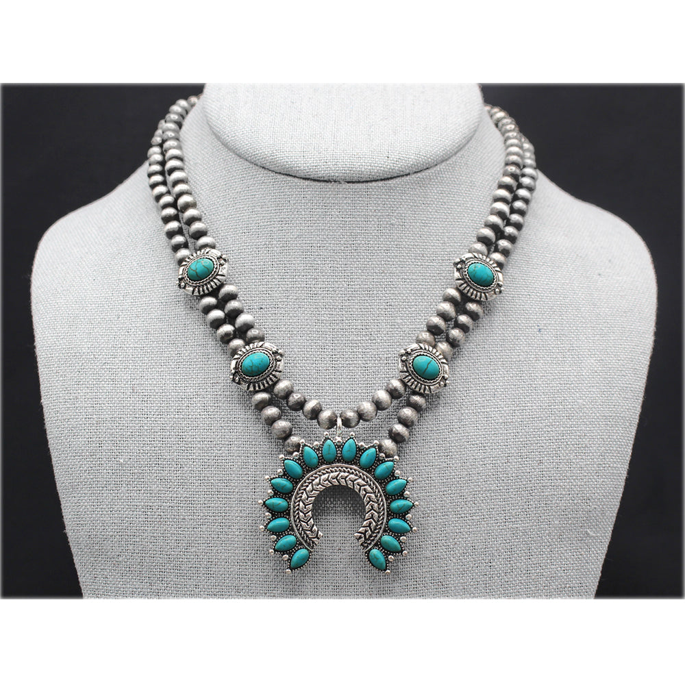 Double Strand Squash Blossom Necklace Set