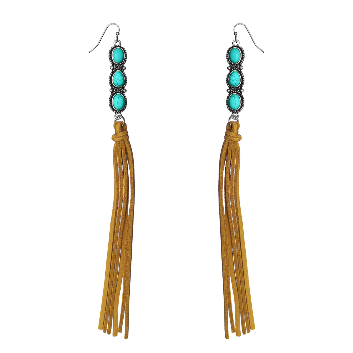Triple Turquoise Leather Earrings