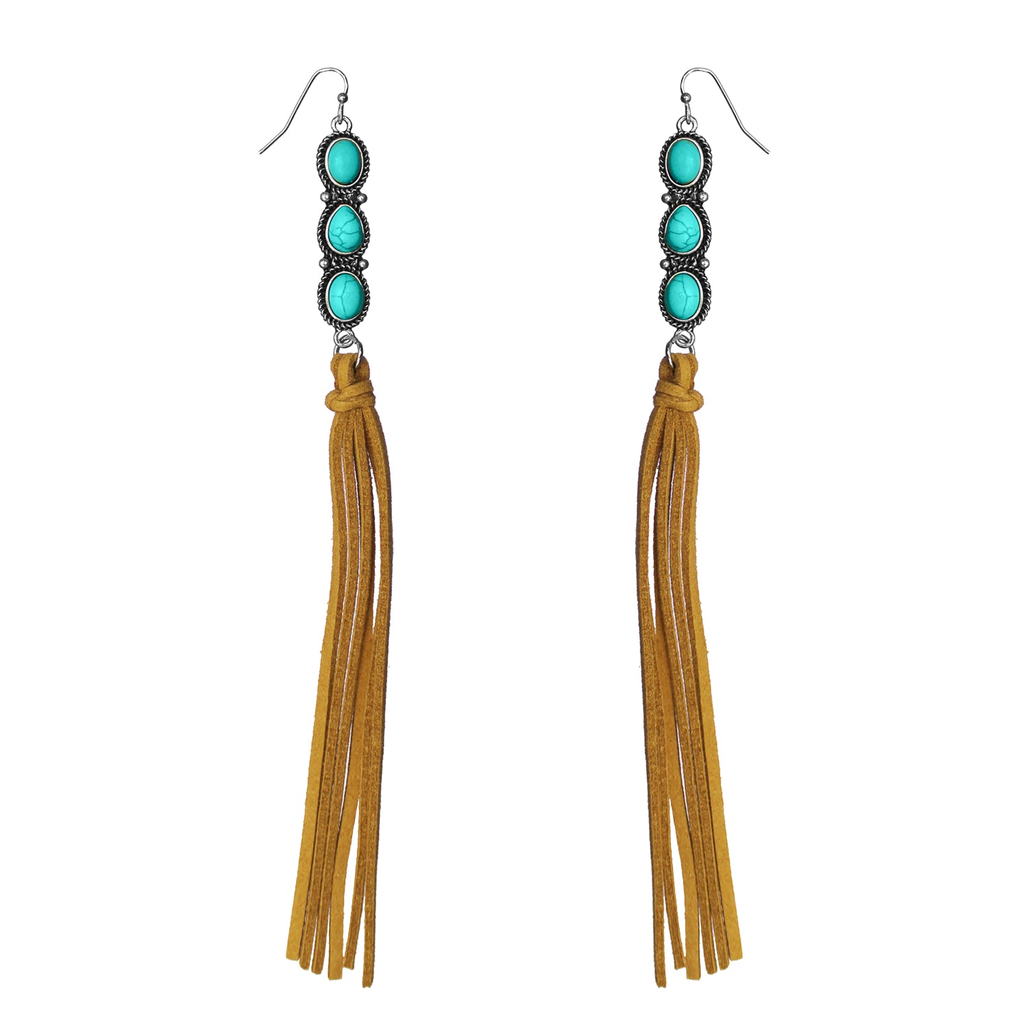 Triple Turquoise Leather Earrings