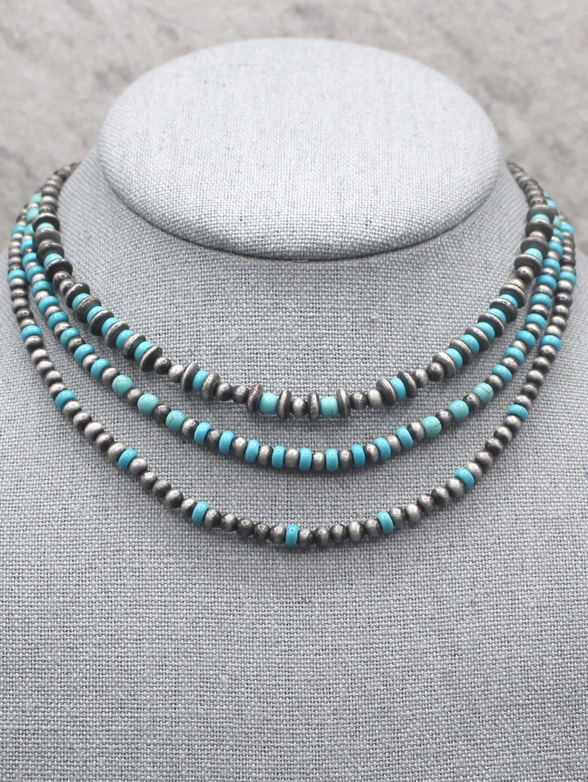 Triple Strand Turquoise Choker Necklace Set