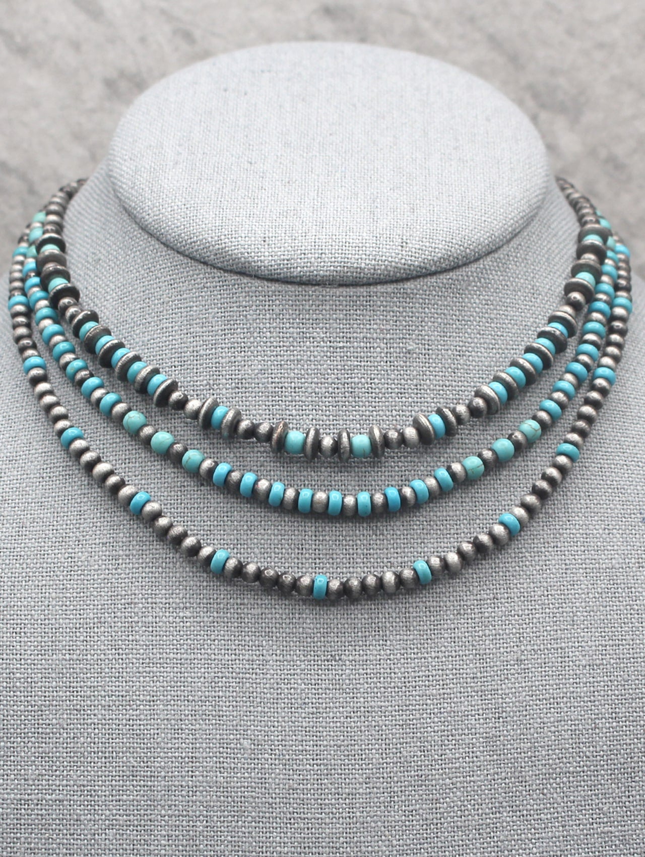 Triple Strand Turquoise Choker Necklace Set