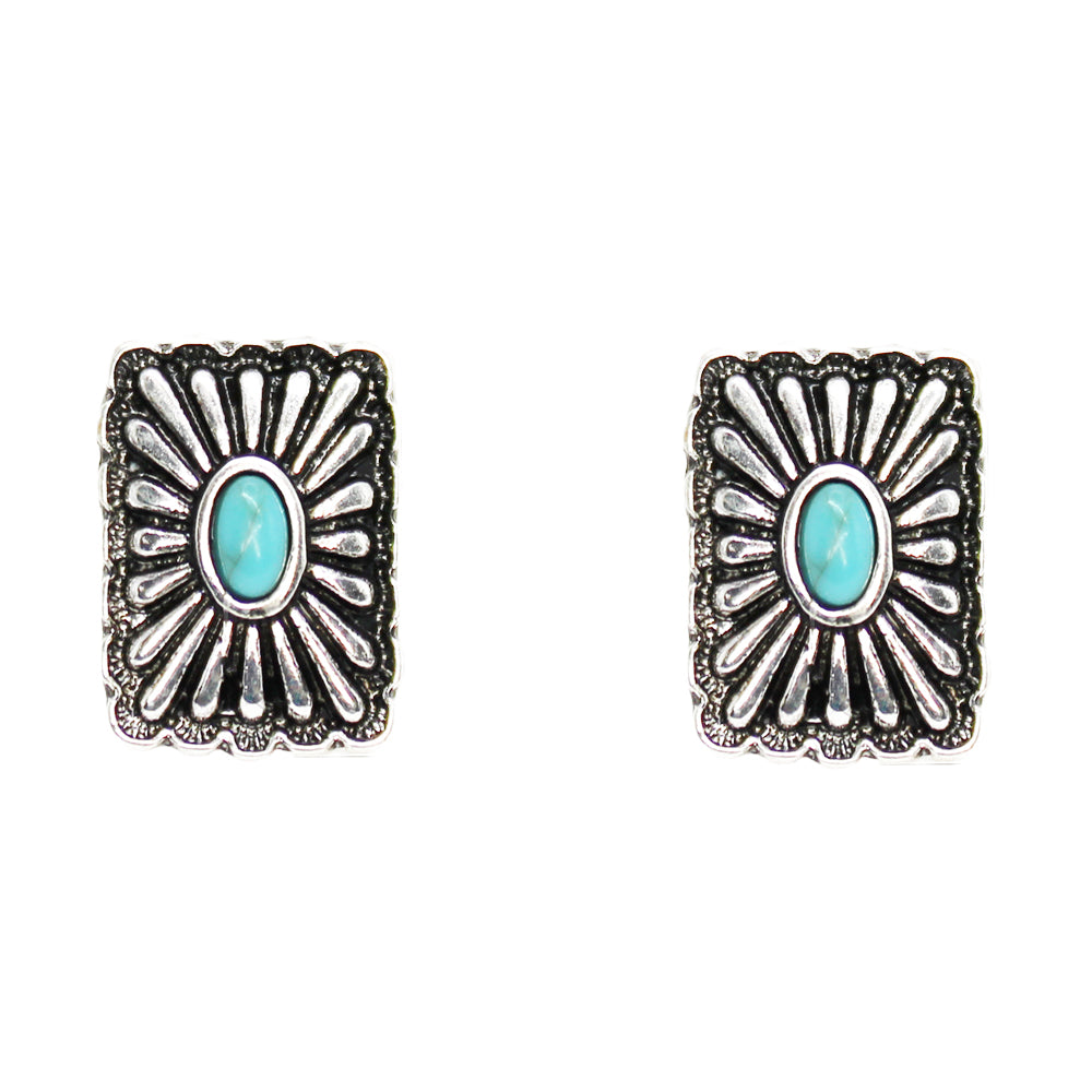 Rectangle Concho Turquoise Earrings