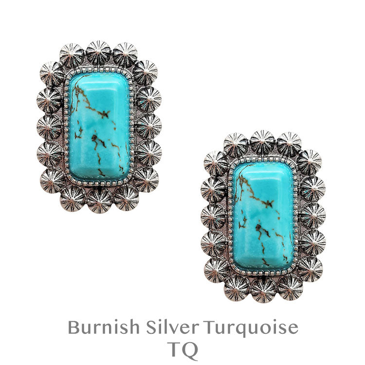 Rectangle Stone & Silver Spot Earrings