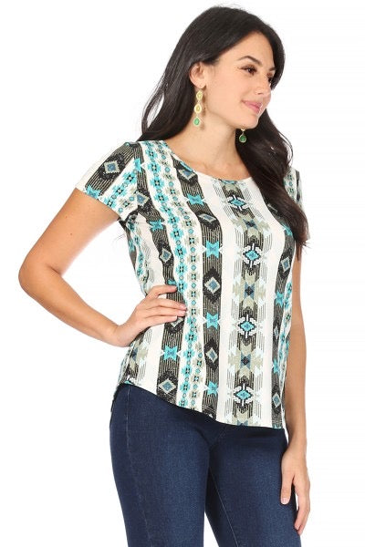 Turquoise Aztec Short Sleeve Top