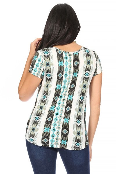 Turquoise Aztec Short Sleeve Top
