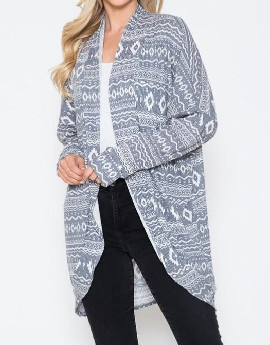 Aztec Print Cardigan Grey