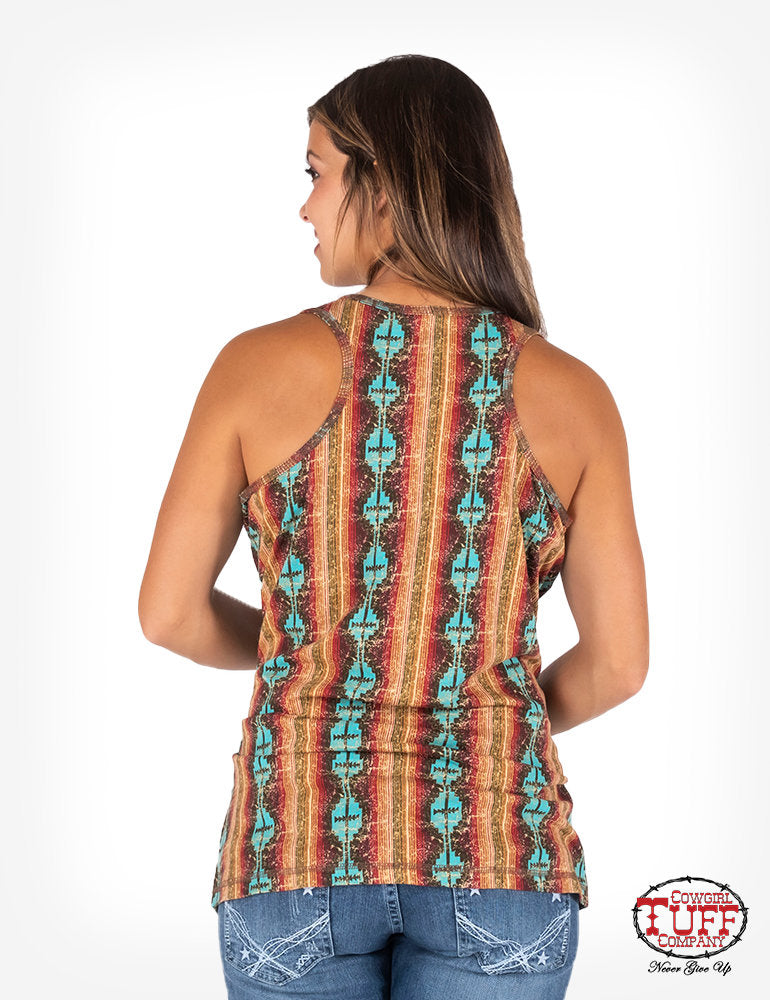 Cowgirl Tuff Aztec & Coral Tank Top