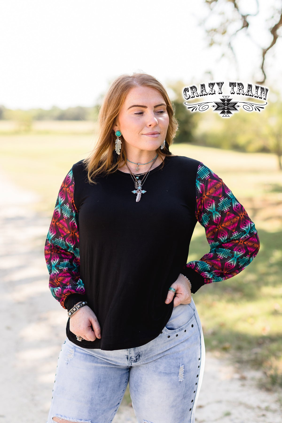 Aztec Bubble Sleeve Top