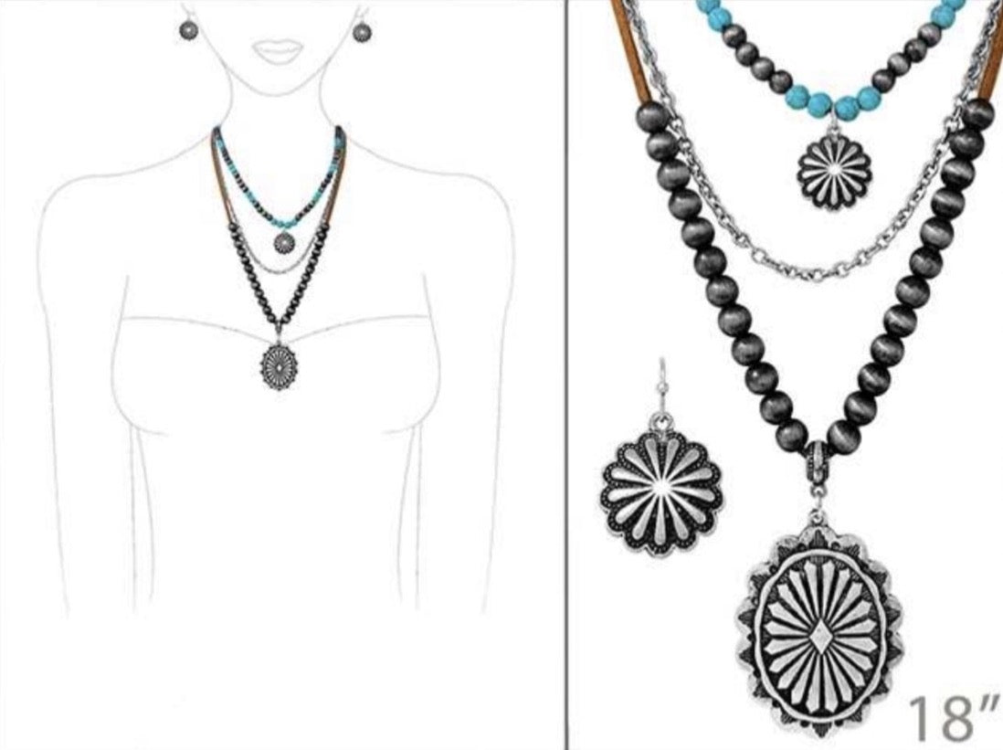 Western Navajo Pearl Layered Necklace Set