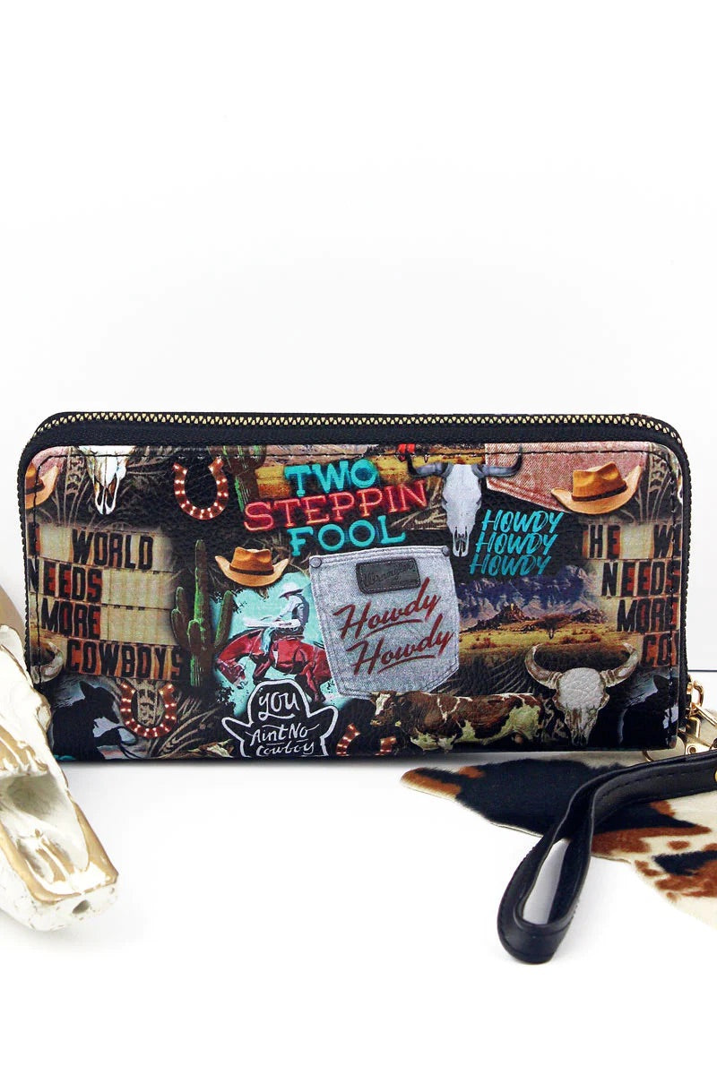 Cowboy Collage Organizer Clutch Wallet