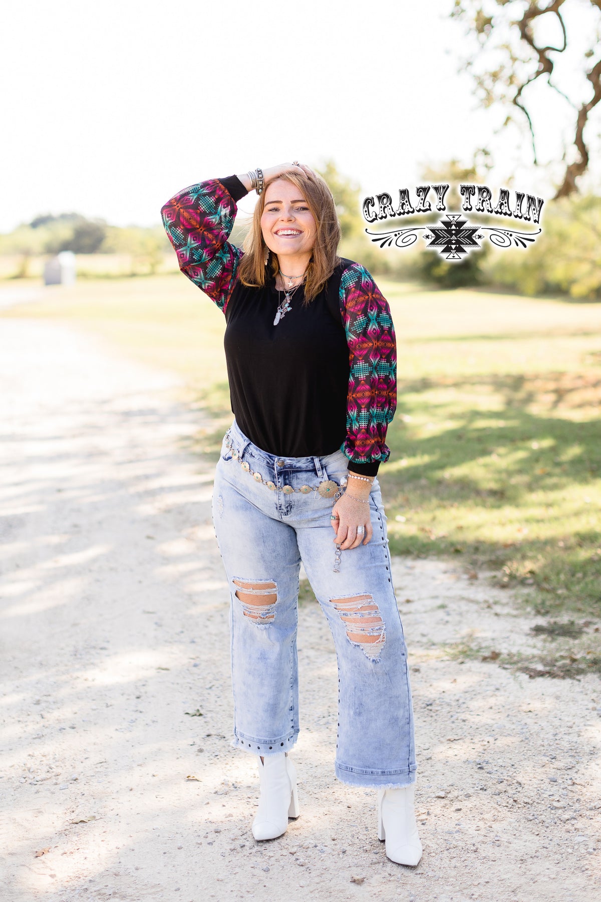 Aztec Bubble Sleeve Top