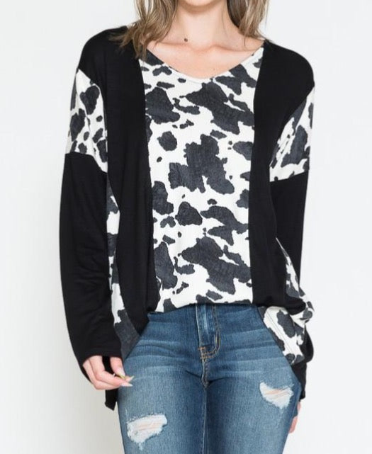 Solid Top With Cow Print Contrast