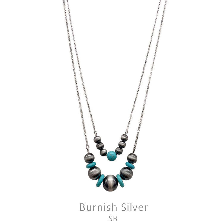 Western Pearl  &amp; Turquoise Double Chain Necklace