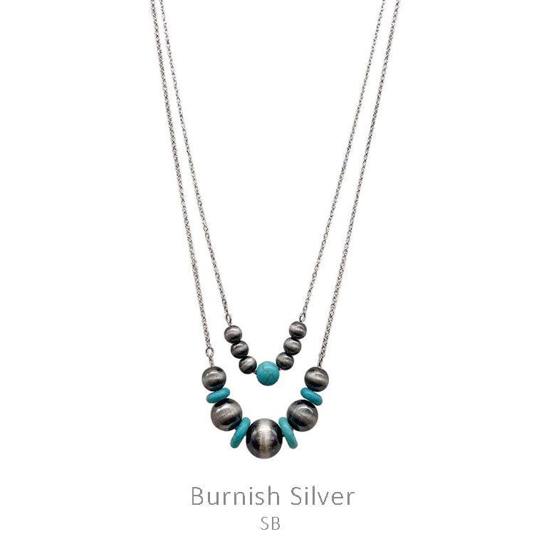 Western Pearl  & Turquoise Double Chain Necklace
