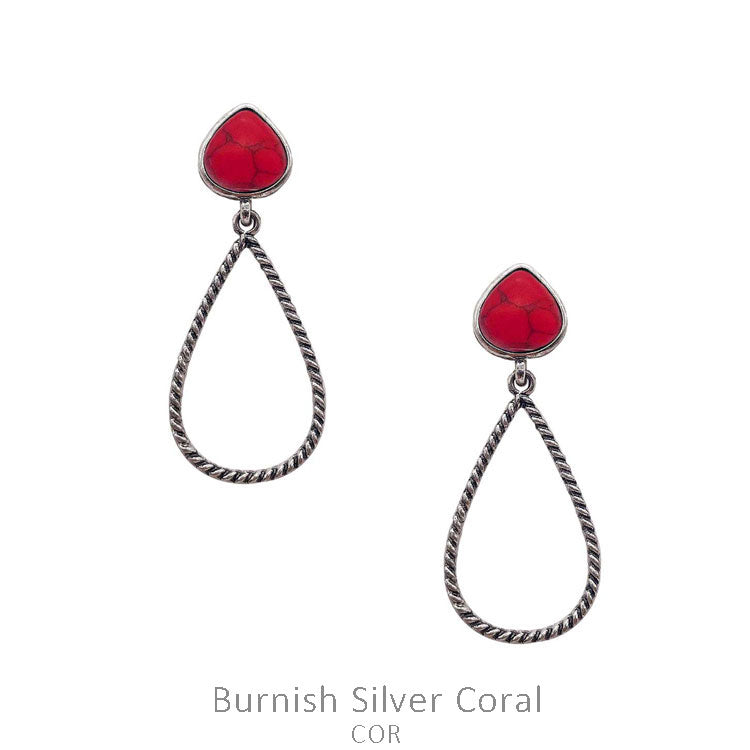 Rope Tear Drop &amp; Stone Earrings