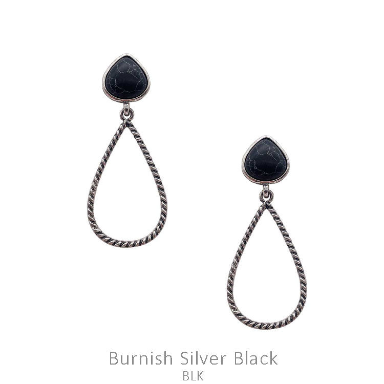Rope Tear Drop &amp; Stone Earrings