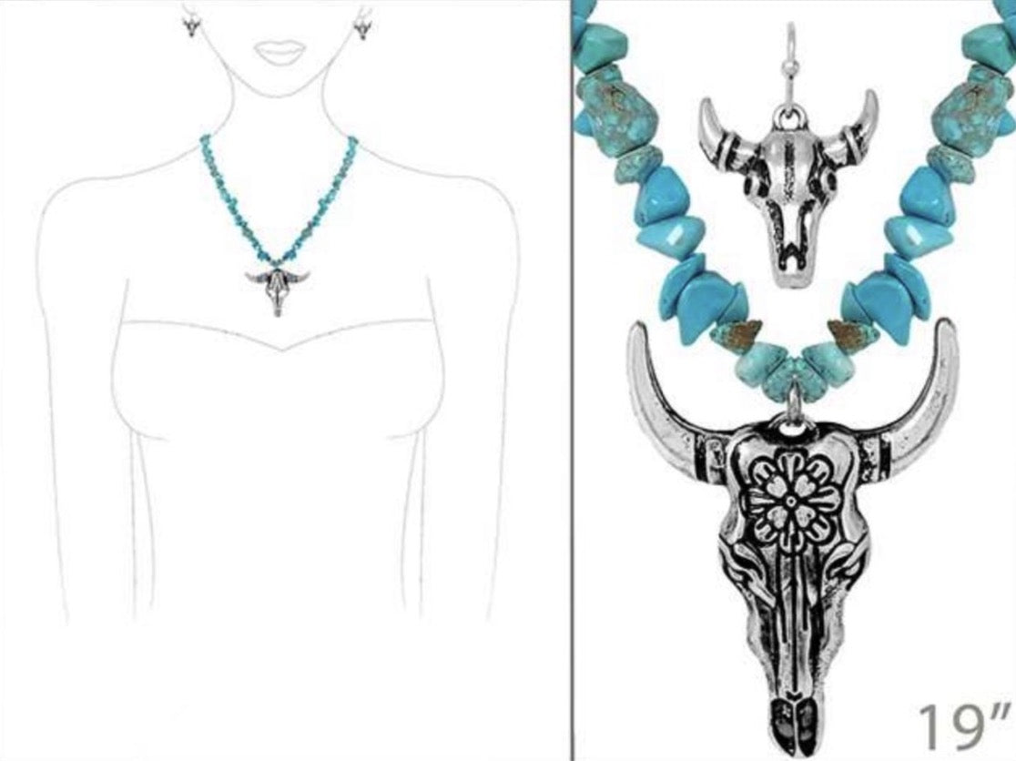 Western Chip Bead Necklace Set Longhorn