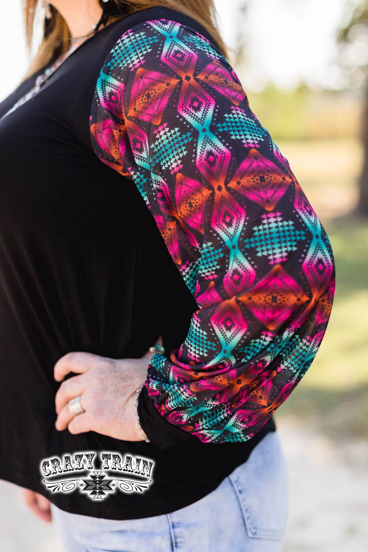 Aztec Bubble Sleeve Top