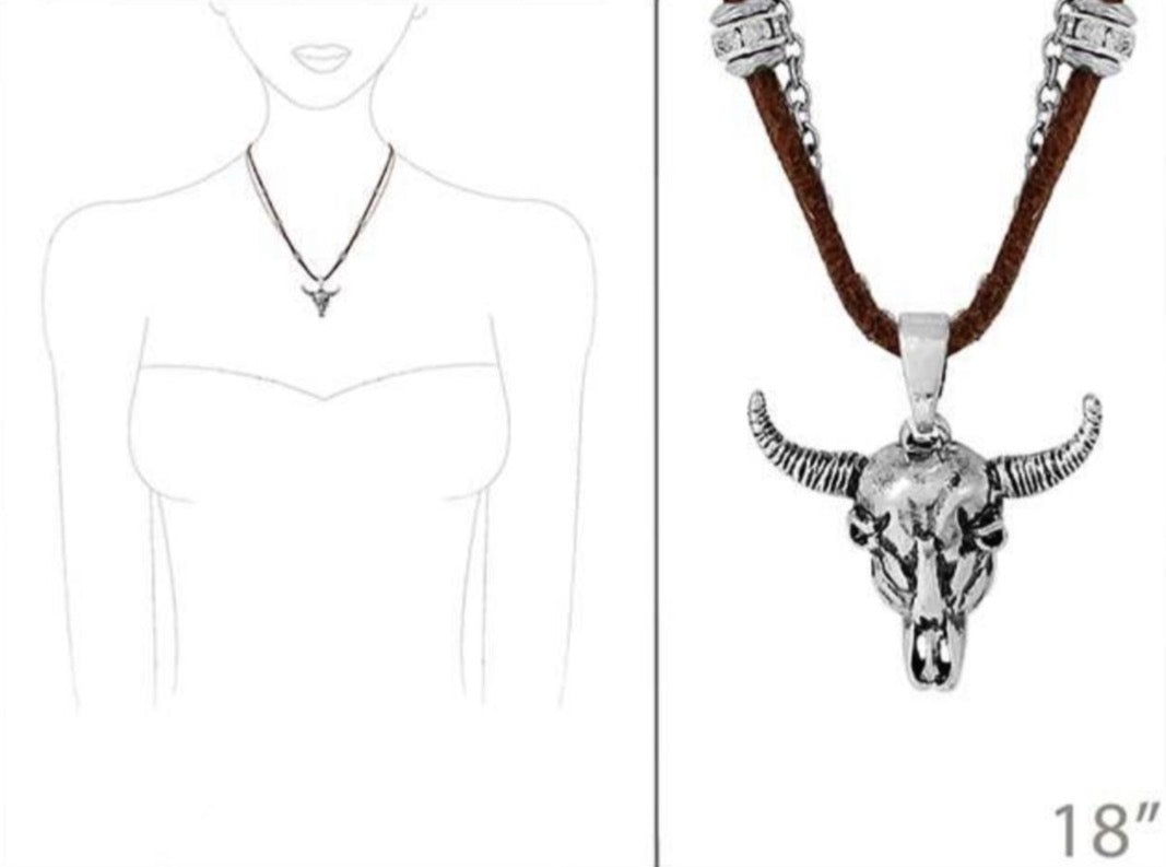 Cow Skull Leather Necklace