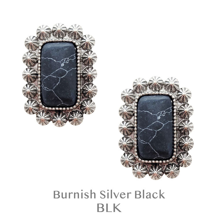 Rectangle Stone &amp; Silver Spot Earrings